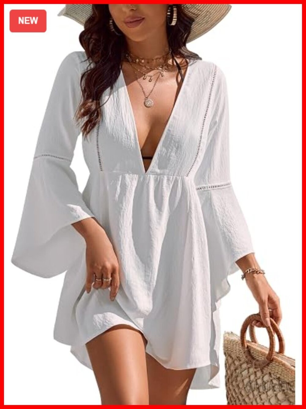 Womens Swimsuit Coverup V Neck Chiffon Beach Dress Swim Bikini Summer Outfits